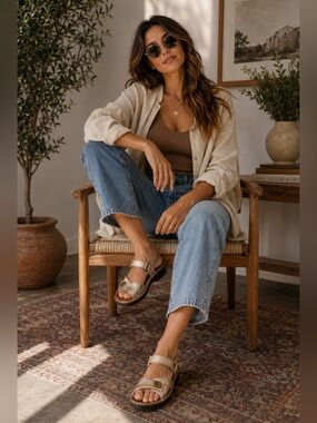 Naot Papaya Gold Metallic Leather Comfort Walking Sandals